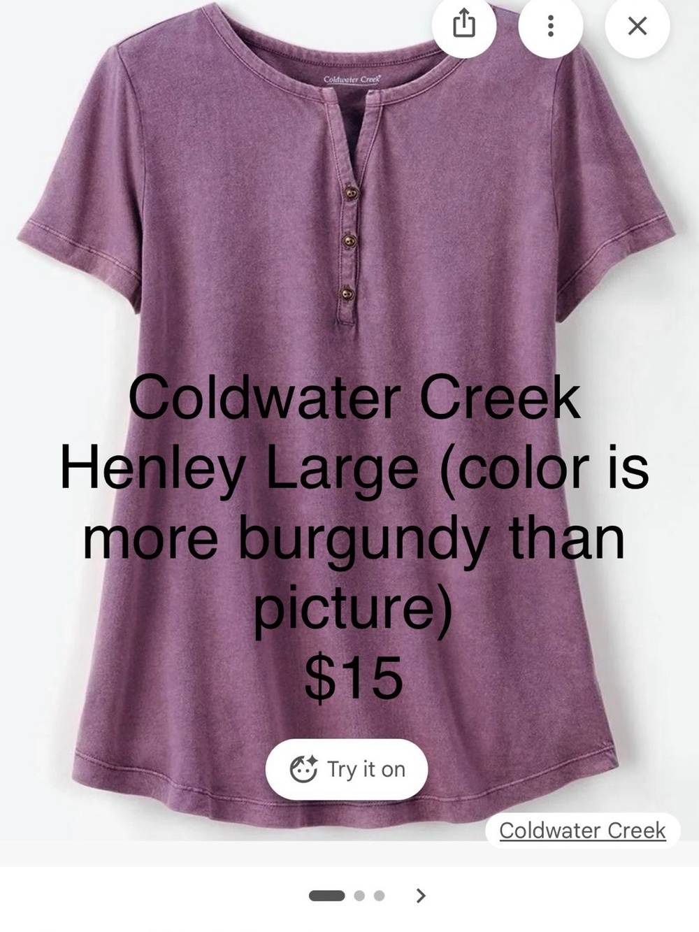 Coldwater Creek Short-Sleeve Henley Top in Plum